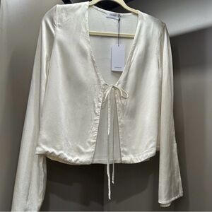 NWT Lanston Tie Cream Satin Blouse